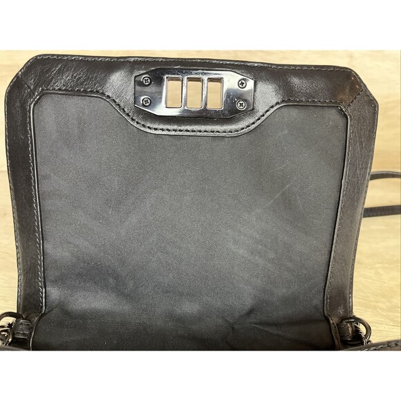 REBECCA MINKOFF Black Leather Quilted Chevron Chain Inset Strap Crossbody Purse - Picture 10 of 16